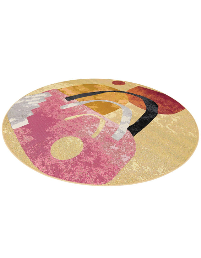 Multicolor 7' 10 x 7' 10 Outdoor Modern Round Area Rug Weather Resistant for Patio, Deck, Terrace, Balcony, Porch 100% Polypropylene Modern Outside Carpet for Sale at Rug Engine