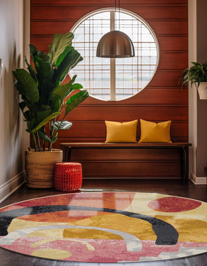 Multicolor 3' 1 x 3' 1 Outdoor Modern Round Area Rug Weather Resistant for Patio, Deck, Terrace, Balcony, Porch 100% Polypropylene Modern Outside Carpet for Sale at Rug Engine