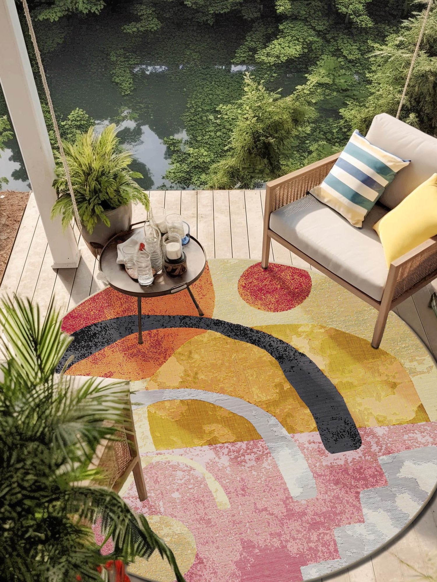 Multicolor 3' 1 x 3' 1 Outdoor Modern Round Area Rug Weather Resistant for Patio, Deck, Terrace, Balcony, Porch 100% Polypropylene Modern Outside Carpet for Sale at Rug Engine