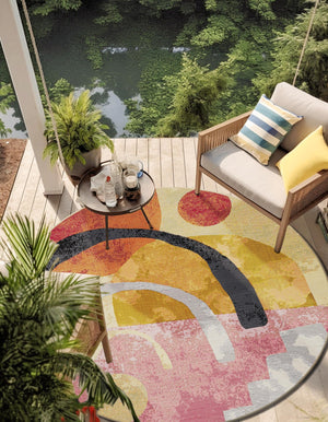Multicolor 3' 1 x 3' 1 Outdoor Modern Round Area Rug Weather Resistant for Patio, Deck, Terrace, Balcony, Porch 100% Polypropylene Modern Outside Carpet for Sale at Rug Engine