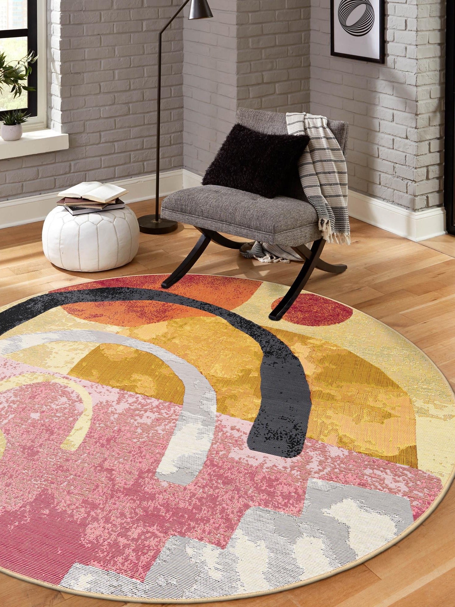 Multicolor 4' 1 x 4' 1 Outdoor Modern Round Area Rug Weather Resistant for Patio, Deck, Terrace, Balcony, Porch 100% Polypropylene Modern Outside Carpet for Sale at Rug Engine