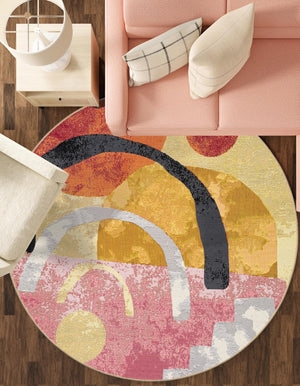 Multicolor 7' 10 x 7' 10 Outdoor Modern Round Area Rug Weather Resistant for Patio, Deck, Terrace, Balcony, Porch 100% Polypropylene Modern Outside Carpet for Sale at Rug Engine