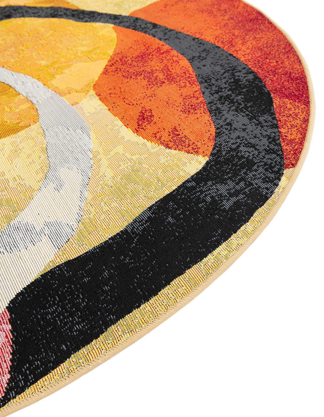 Multicolor 7' 10 x 7' 10 Outdoor Modern Round Area Rug Weather Resistant for Patio, Deck, Terrace, Balcony, Porch 100% Polypropylene Modern Outside Carpet for Sale at Rug Engine