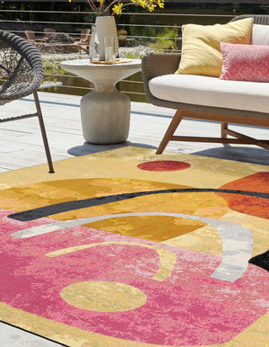 Multicolor 7' 10 x 7' 10 Outdoor Modern Square Area Rug Weather Resistant for Patio, Deck, Terrace, Balcony, Porch 100% Polypropylene Modern Outside Carpet for Sale at Rug Engine