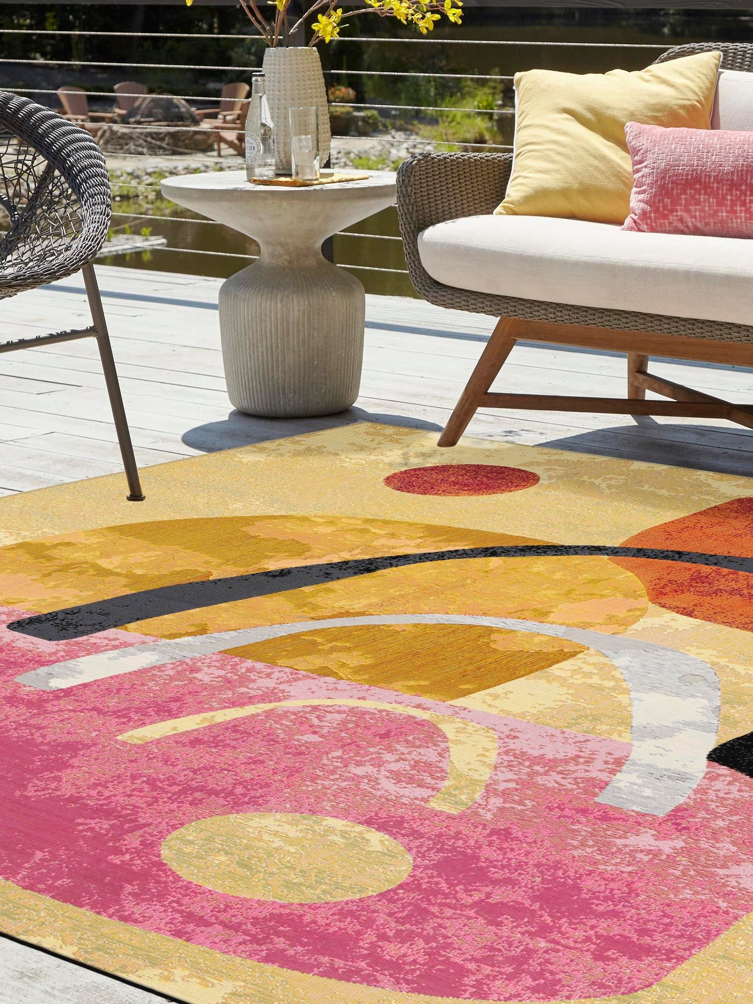 Multicolor 10' x 10' Outdoor Modern Square Area Rug Weather Resistant for Patio, Deck, Terrace, Balcony, Porch 100% Polypropylene Modern Outside Carpet for Sale at Rug Engine