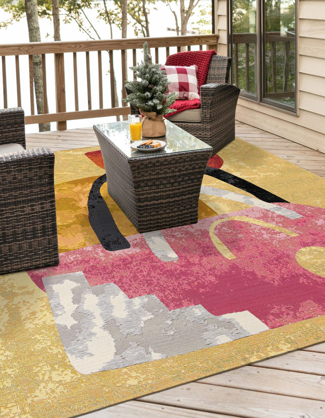 Multicolor 10' x 10' Outdoor Modern Square Area Rug Weather Resistant for Patio, Deck, Terrace, Balcony, Porch 100% Polypropylene Modern Outside Carpet for Sale at Rug Engine