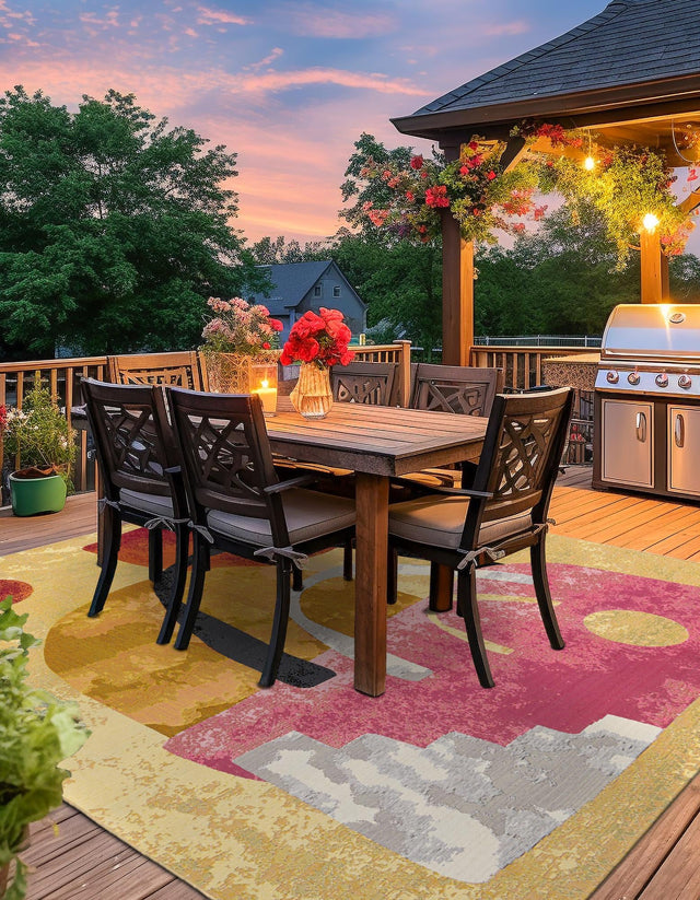Multicolor 7' 10 x 7' 10 Outdoor Modern Square Area Rug Weather Resistant for Patio, Deck, Terrace, Balcony, Porch 100% Polypropylene Modern Outside Carpet for Sale at Rug Engine