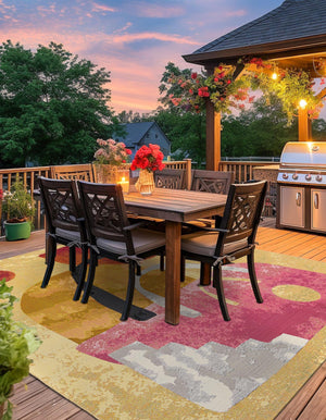 Multicolor 10' x 10' Outdoor Modern Square Area Rug Weather Resistant for Patio, Deck, Terrace, Balcony, Porch 100% Polypropylene Modern Outside Carpet for Sale at Rug Engine