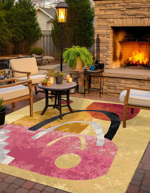 Multicolor 10' x 10' Outdoor Modern Square Area Rug Weather Resistant for Patio, Deck, Terrace, Balcony, Porch 100% Polypropylene Modern Outside Carpet for Sale at Rug Engine