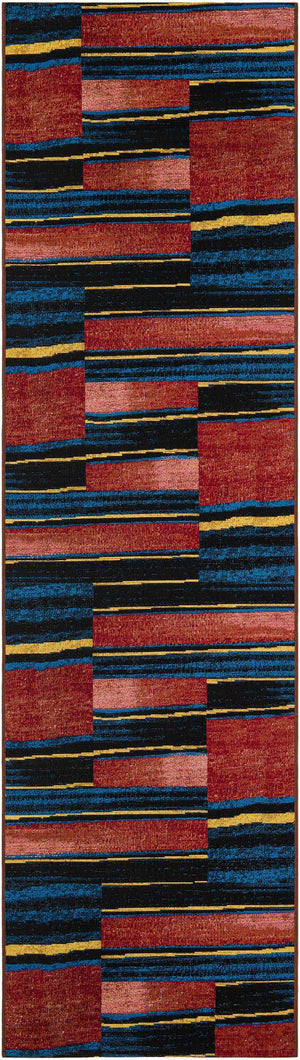 Multicolor 2' 7 x 10' Outdoor Modern Runner Area Rug Weather Resistant for Patio, Deck, Terrace, Balcony, Porch 100% Polypropylene Modern Outside Carpet for Sale at Rug Engine