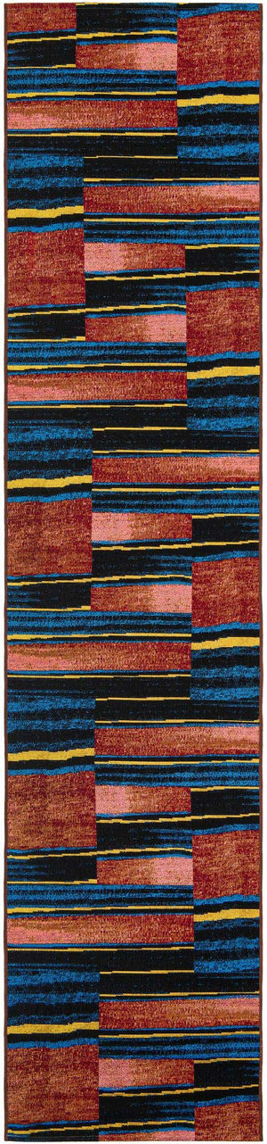 Multicolor 2' 7 x 12' Outdoor Modern Runner Area Rug Weather Resistant for Patio, Deck, Terrace, Balcony, Porch 100% Polypropylene Modern Outside Carpet for Sale at Rug Engine