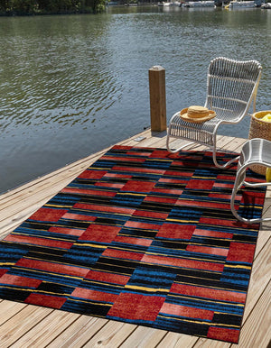 Multicolor 7' 10 x 10' Outdoor Modern Rectangle Area Rug Weather Resistant for Patio, Deck, Terrace, Balcony, Porch 100% Polypropylene Modern Outside Carpet for Sale at Rug Engine
