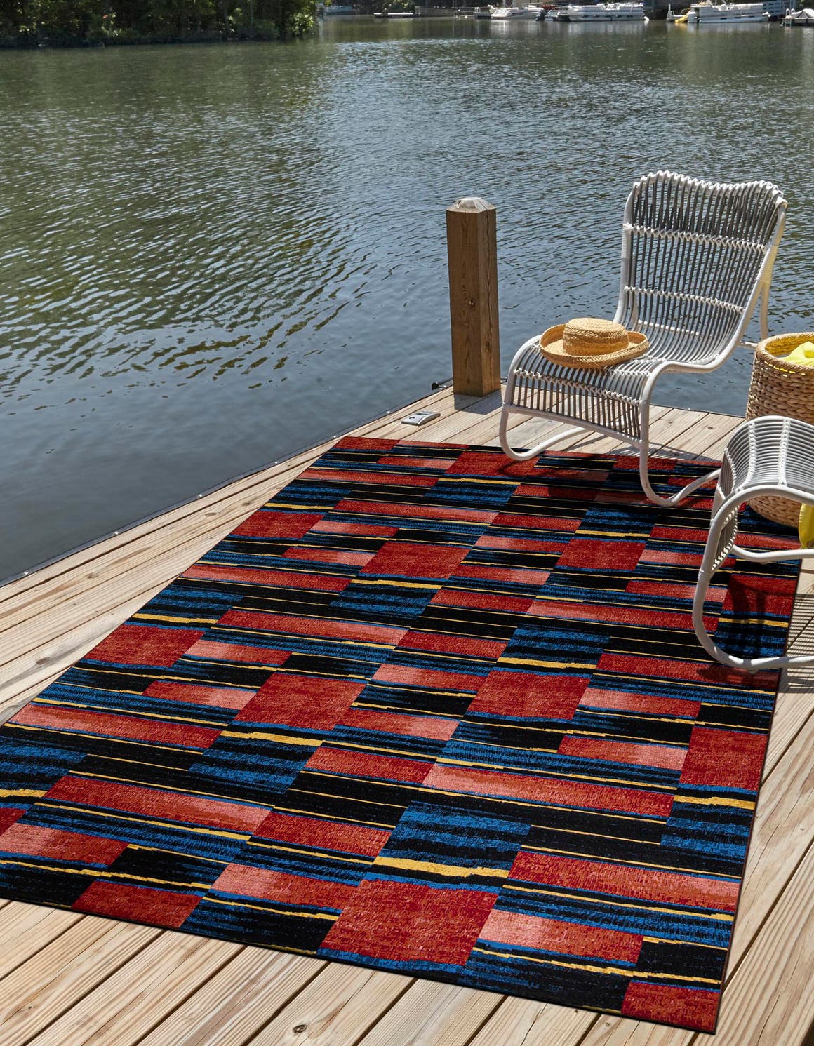 Multicolor 5' 1 x 7' 1 Outdoor Modern Rectangle Area Rug Weather Resistant for Patio, Deck, Terrace, Balcony, Porch 100% Polypropylene Modern Outside Carpet for Sale at Rug Engine