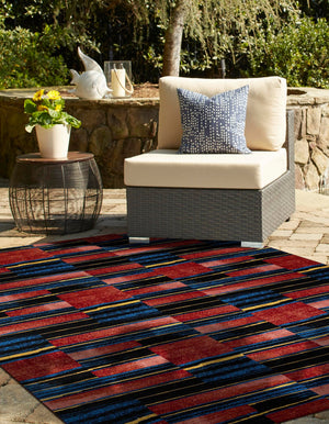 Multicolor 7' 10 x 10' Outdoor Modern Rectangle Area Rug Weather Resistant for Patio, Deck, Terrace, Balcony, Porch 100% Polypropylene Modern Outside Carpet for Sale at Rug Engine