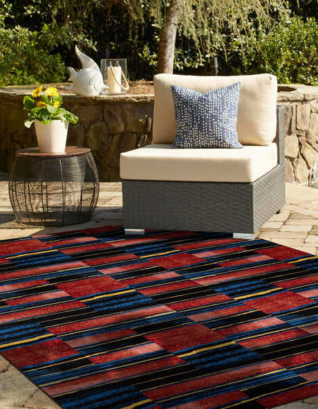 Multicolor 4' 1 x 6' 1 Outdoor Modern Rectangle Area Rug Weather Resistant for Patio, Deck, Terrace, Balcony, Porch 100% Polypropylene Modern Outside Carpet for Sale at Rug Engine