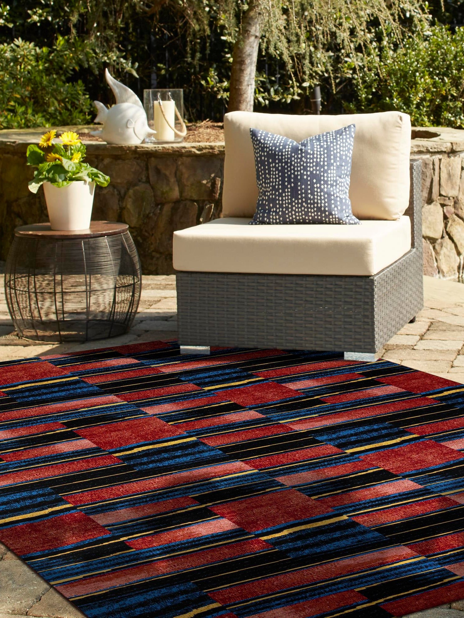 Multicolor 9' x 12' Outdoor Modern Rectangle Area Rug Weather Resistant for Patio, Deck, Terrace, Balcony, Porch 100% Polypropylene Modern Outside Carpet for Sale at Rug Engine