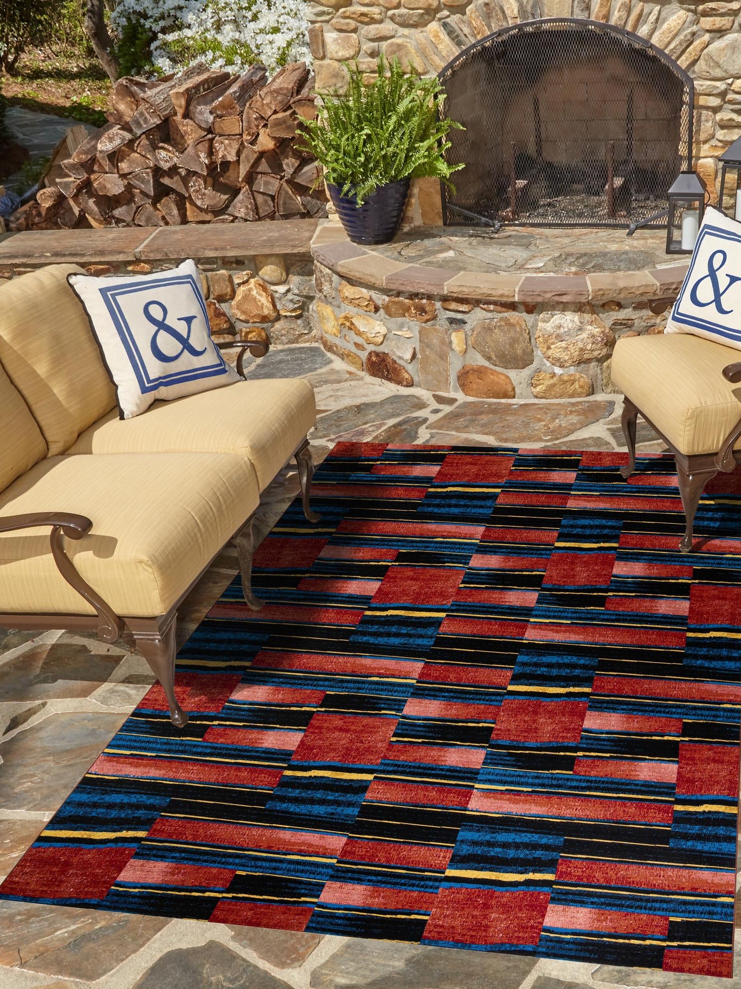 Multicolor 2' x 3' 1 Outdoor Modern Rectangle Area Rug Weather Resistant for Patio, Deck, Terrace, Balcony, Porch 100% Polypropylene Modern Outside Carpet for Sale at Rug Engine