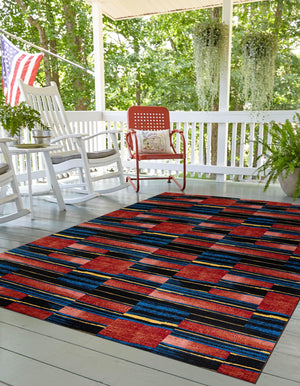 Multicolor 7' 10 x 10' Outdoor Modern Rectangle Area Rug Weather Resistant for Patio, Deck, Terrace, Balcony, Porch 100% Polypropylene Modern Outside Carpet for Sale at Rug Engine