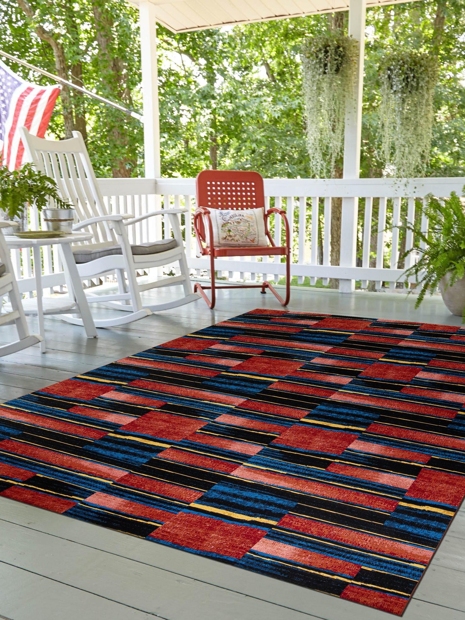 Multicolor 4' 1 x 6' 1 Outdoor Modern Rectangle Area Rug Weather Resistant for Patio, Deck, Terrace, Balcony, Porch 100% Polypropylene Modern Outside Carpet for Sale at Rug Engine