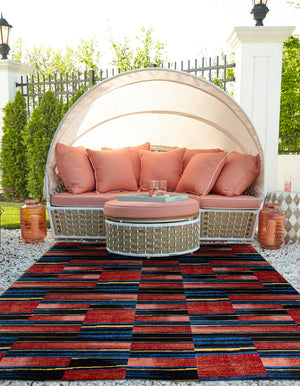 Multicolor 7' 10 x 10' Outdoor Modern Rectangle Area Rug Weather Resistant for Patio, Deck, Terrace, Balcony, Porch 100% Polypropylene Modern Outside Carpet for Sale at Rug Engine