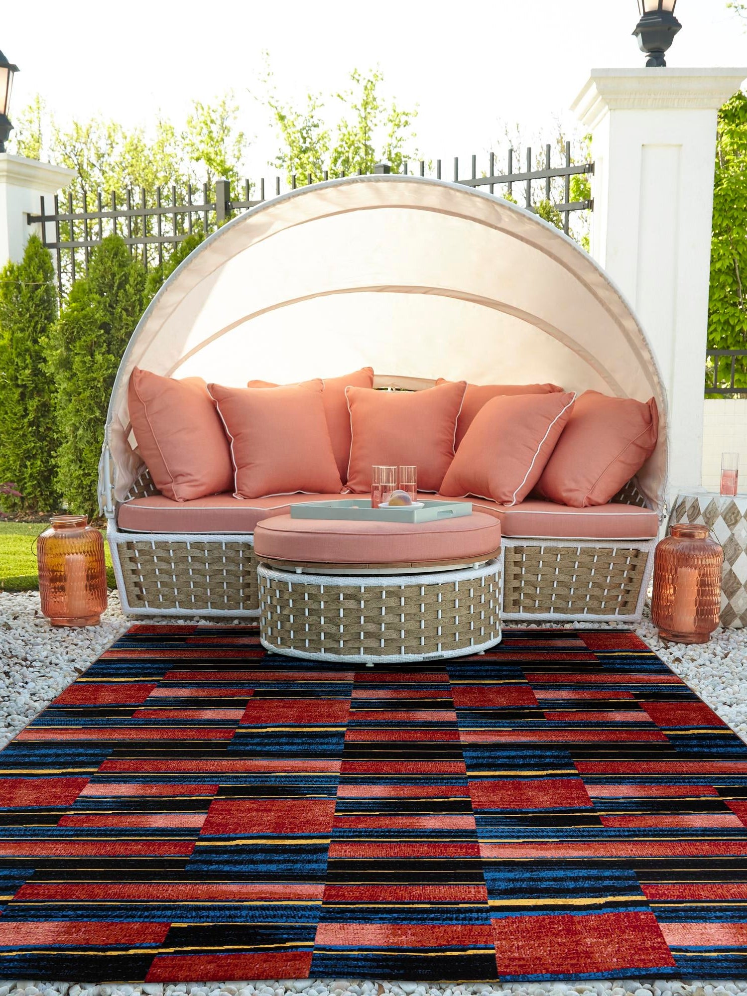 Multicolor 5' 1 x 7' 1 Outdoor Modern Rectangle Area Rug Weather Resistant for Patio, Deck, Terrace, Balcony, Porch 100% Polypropylene Modern Outside Carpet for Sale at Rug Engine
