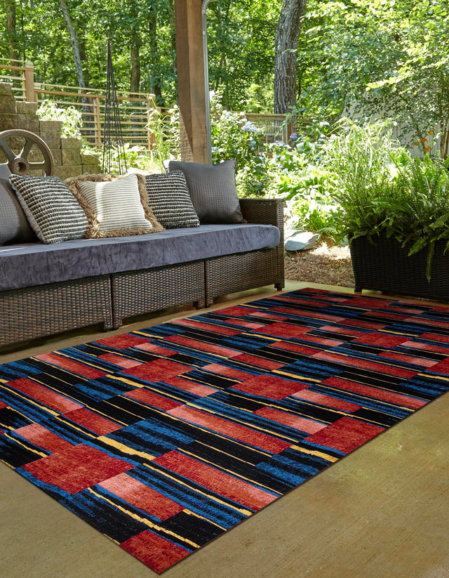 Multicolor 9' x 12' Outdoor Modern Rectangle Area Rug Weather Resistant for Patio, Deck, Terrace, Balcony, Porch 100% Polypropylene Modern Outside Carpet for Sale at Rug Engine