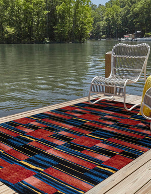 Multicolor 9' x 12' Outdoor Modern Rectangle Area Rug Weather Resistant for Patio, Deck, Terrace, Balcony, Porch 100% Polypropylene Modern Outside Carpet for Sale at Rug Engine