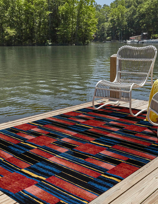 Multicolor 6' 1 x 9' Outdoor Modern Rectangle Area Rug Weather Resistant for Patio, Deck, Terrace, Balcony, Porch 100% Polypropylene Modern Outside Carpet for Sale at Rug Engine