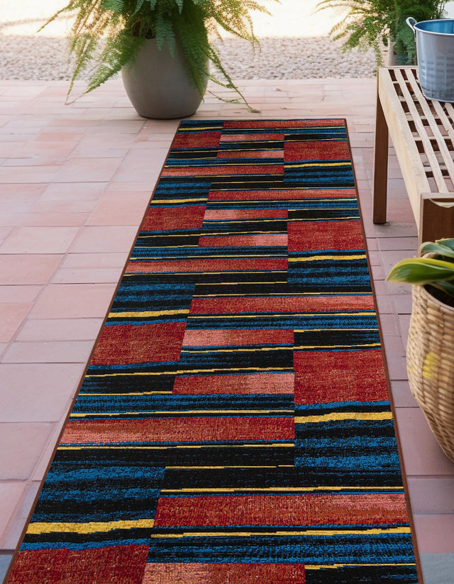 Multicolor 2' 7 x 10' Outdoor Modern Runner Area Rug Weather Resistant for Patio, Deck, Terrace, Balcony, Porch 100% Polypropylene Modern Outside Carpet for Sale at Rug Engine
