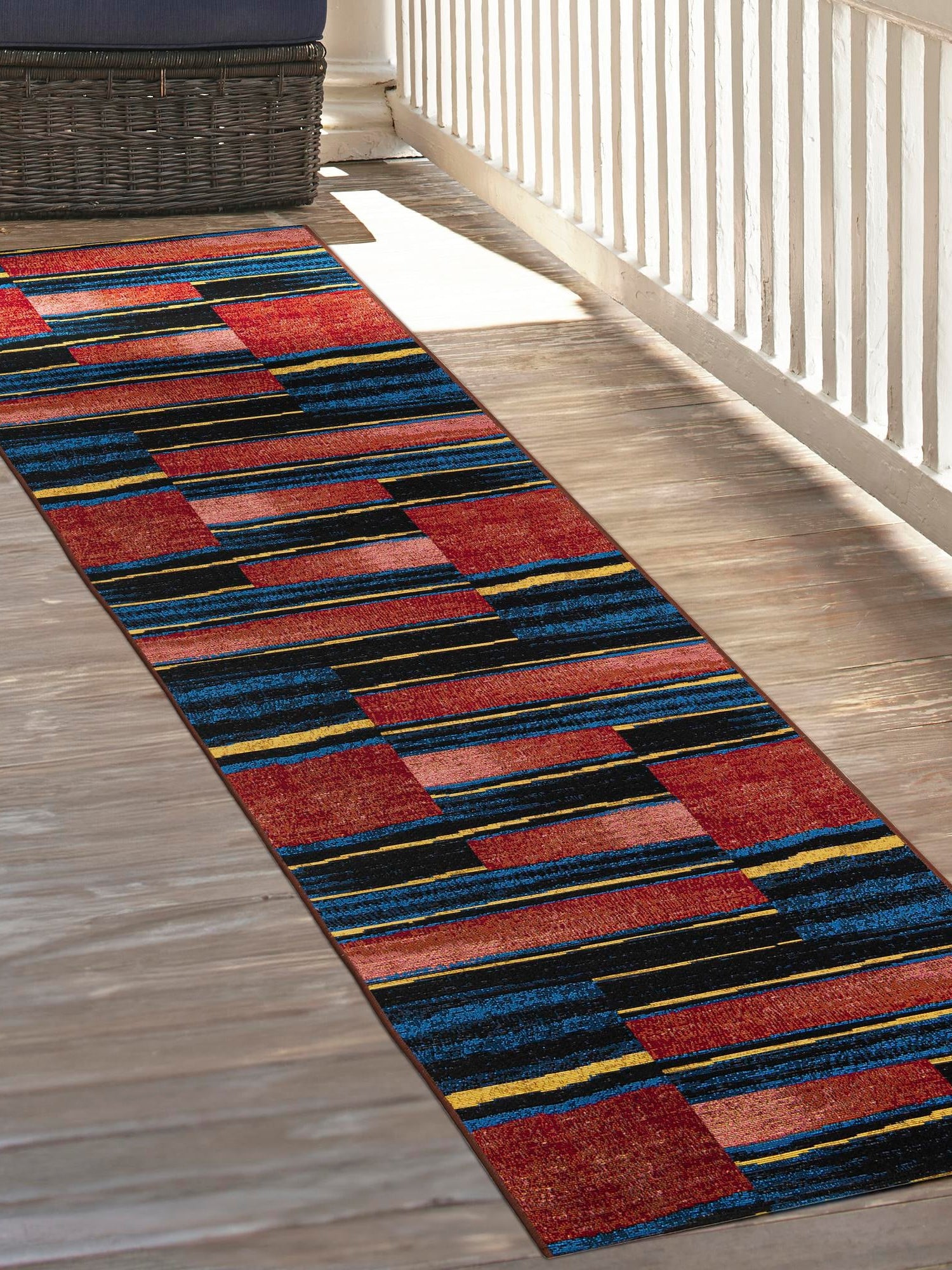 Multicolor 2' 7 x 10' Outdoor Modern Runner Area Rug Weather Resistant for Patio, Deck, Terrace, Balcony, Porch 100% Polypropylene Modern Outside Carpet for Sale at Rug Engine