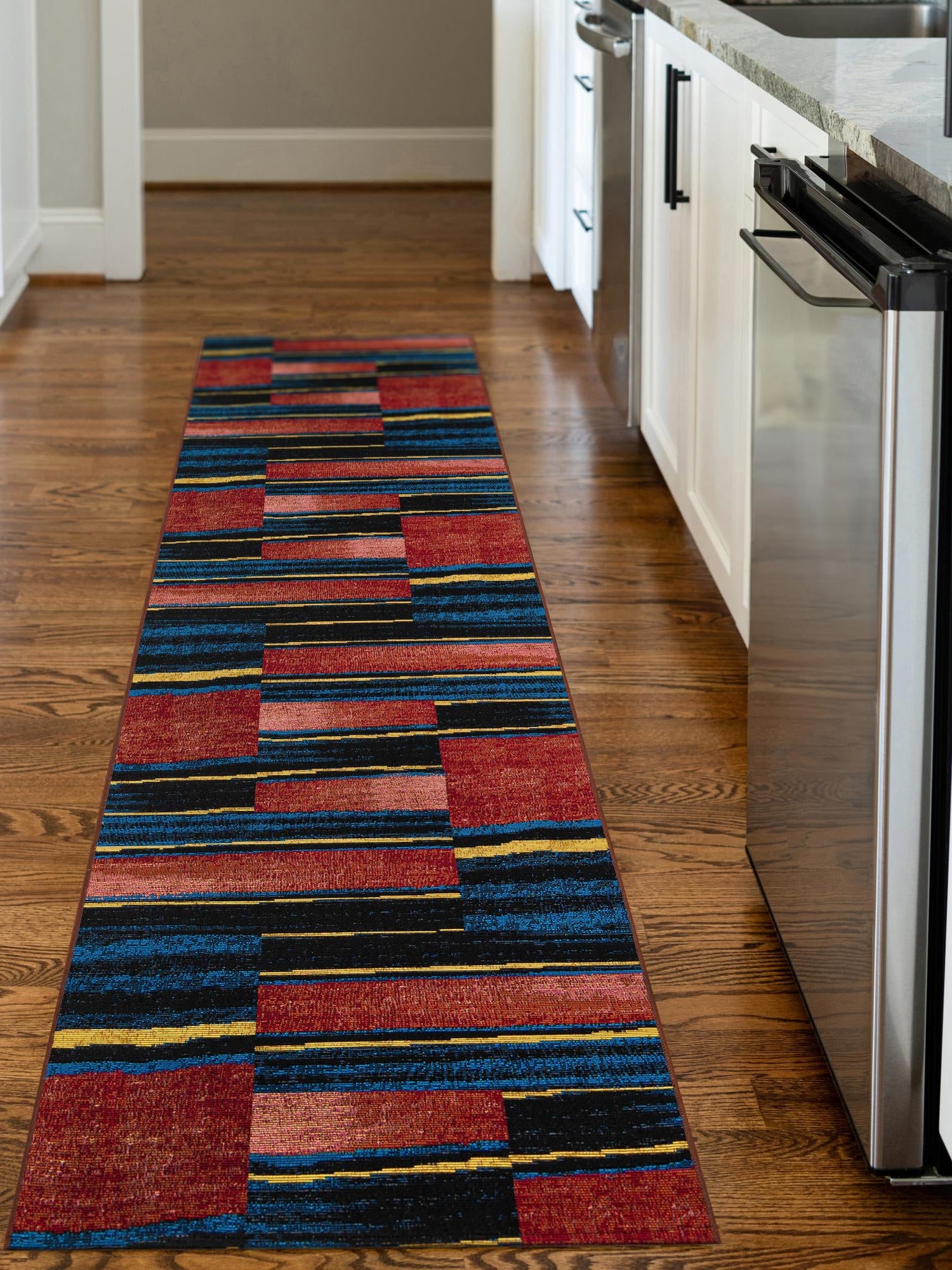Multicolor 2' 7 x 12' Outdoor Modern Runner Area Rug Weather Resistant for Patio, Deck, Terrace, Balcony, Porch 100% Polypropylene Modern Outside Carpet for Sale at Rug Engine