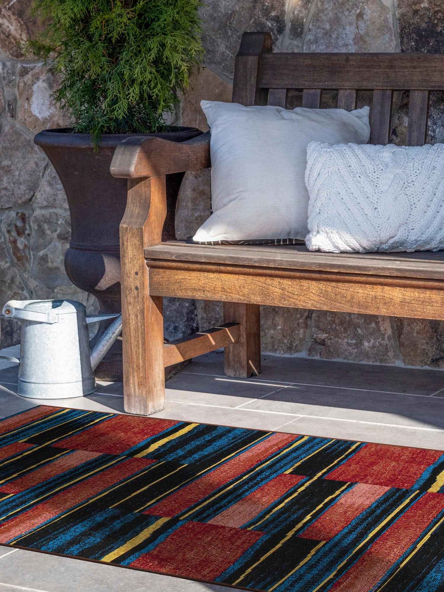 Multicolor 2' x 8' Outdoor Modern Runner Area Rug Weather Resistant for Patio, Deck, Terrace, Balcony, Porch 100% Polypropylene Modern Outside Carpet for Sale at Rug Engine