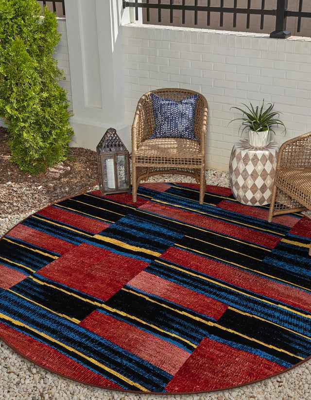 Multicolor 5' 1 x 5' 1 Outdoor Modern Round Area Rug Weather Resistant for Patio, Deck, Terrace, Balcony, Porch 100% Polypropylene Modern Outside Carpet for Sale at Rug Engine