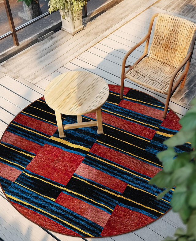Multicolor 7' 10 x 7' 10 Outdoor Modern Round Area Rug Weather Resistant for Patio, Deck, Terrace, Balcony, Porch 100% Polypropylene Modern Outside Carpet for Sale at Rug Engine