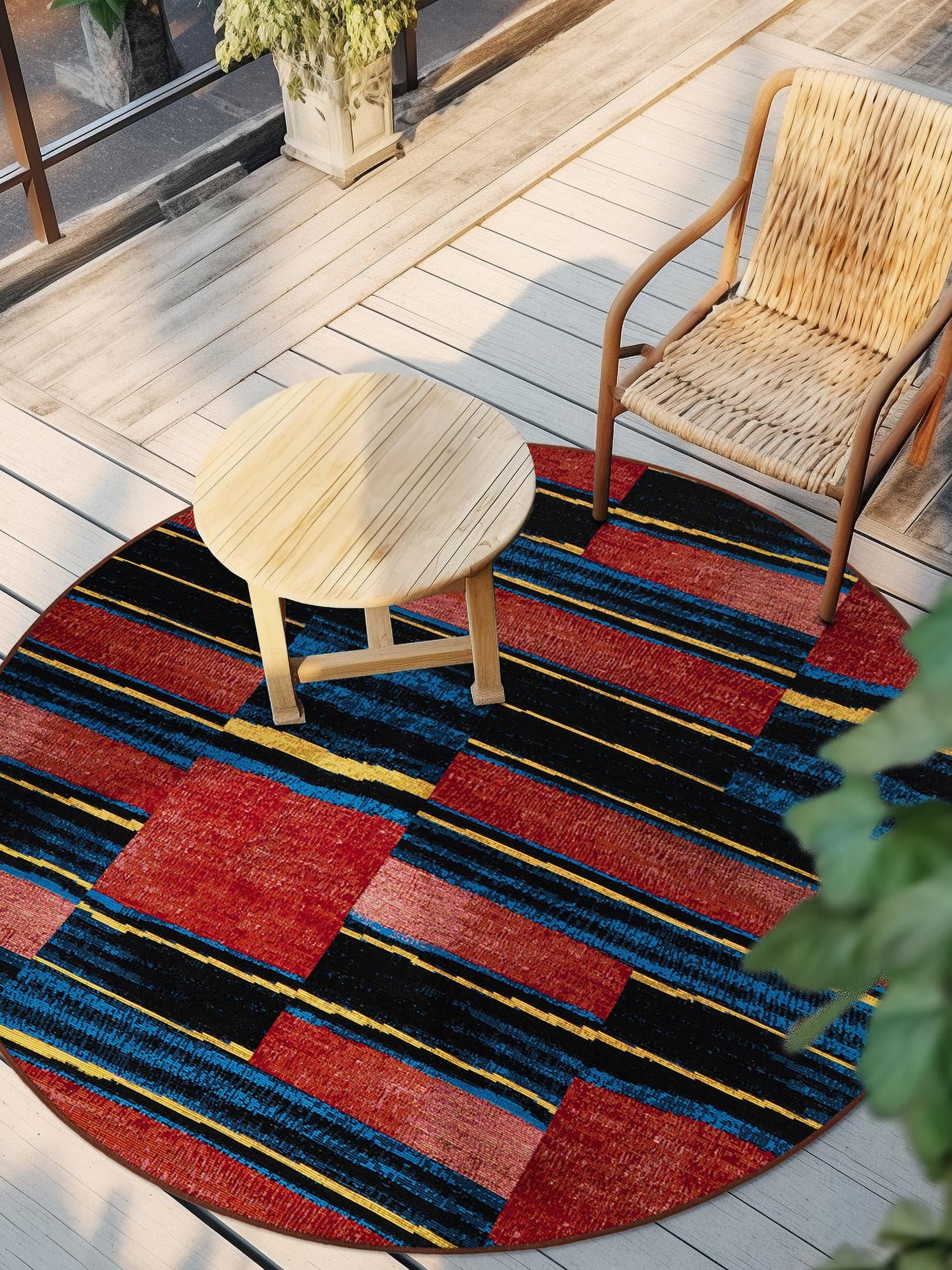 Multicolor 4' 1 x 4' 1 Outdoor Modern Round Area Rug Weather Resistant for Patio, Deck, Terrace, Balcony, Porch 100% Polypropylene Modern Outside Carpet for Sale at Rug Engine