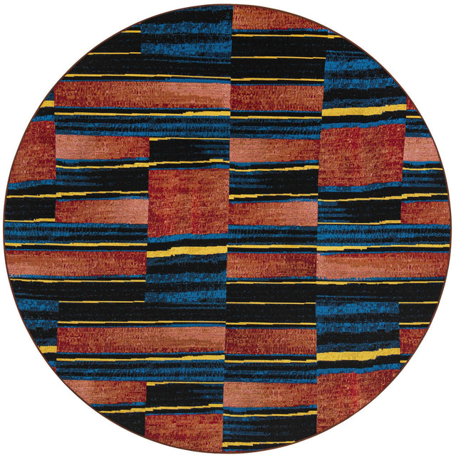 Multicolor 7' 10 x 7' 10 Outdoor Modern Round Area Rug Weather Resistant for Patio, Deck, Terrace, Balcony, Porch 100% Polypropylene Modern Outside Carpet for Sale at Rug Engine