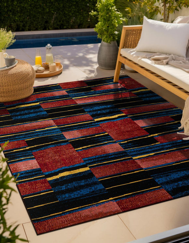 Multicolor 7' 10 x 7' 10 Outdoor Modern Square Area Rug Weather Resistant for Patio, Deck, Terrace, Balcony, Porch 100% Polypropylene Modern Outside Carpet for Sale at Rug Engine