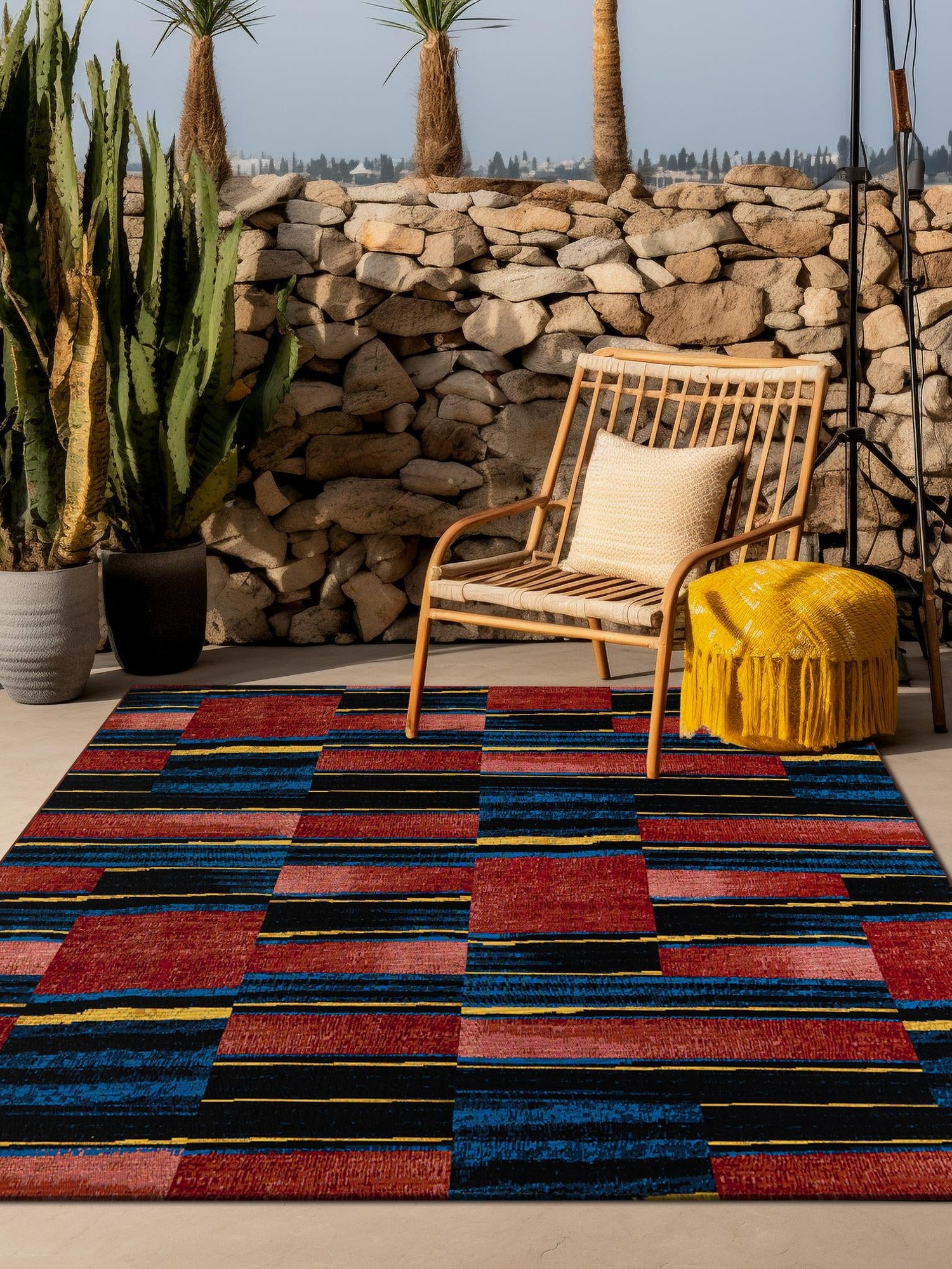 Multicolor 7' 10 x 7' 10 Outdoor Modern Square Area Rug Weather Resistant for Patio, Deck, Terrace, Balcony, Porch 100% Polypropylene Modern Outside Carpet for Sale at Rug Engine