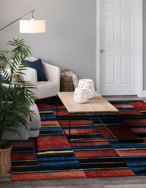 Multicolor 7' 10 x 7' 10 Outdoor Modern Square Area Rug Weather Resistant for Patio, Deck, Terrace, Balcony, Porch 100% Polypropylene Modern Outside Carpet for Sale at Rug Engine