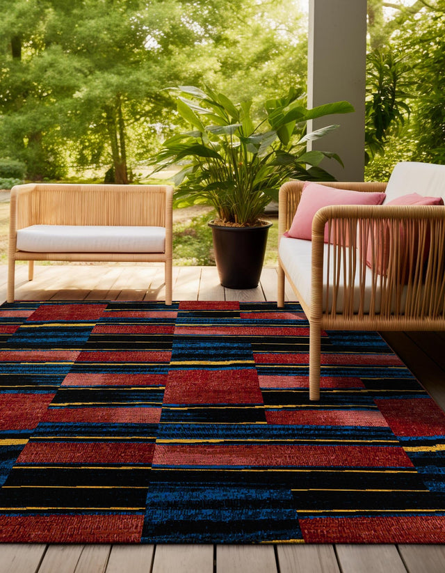 Multicolor 7' 10 x 7' 10 Outdoor Modern Square Area Rug Weather Resistant for Patio, Deck, Terrace, Balcony, Porch 100% Polypropylene Modern Outside Carpet for Sale at Rug Engine