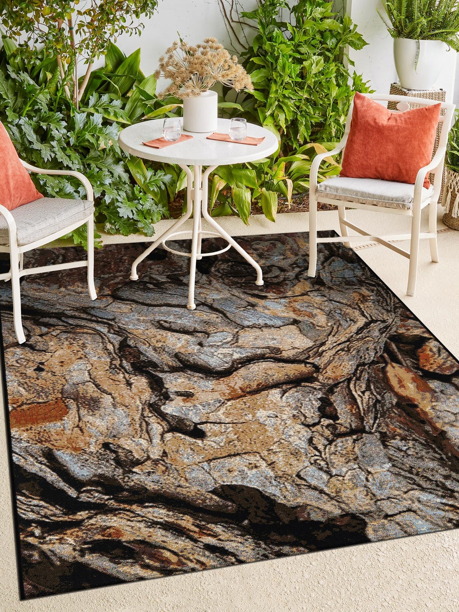Multicolor 6' 1 x 9' Outdoor Modern Rectangle Area Rug Weather Resistant for Patio, Deck, Terrace, Balcony, Porch 100% Polypropylene Modern Outside Carpet for Sale at Rug Engine