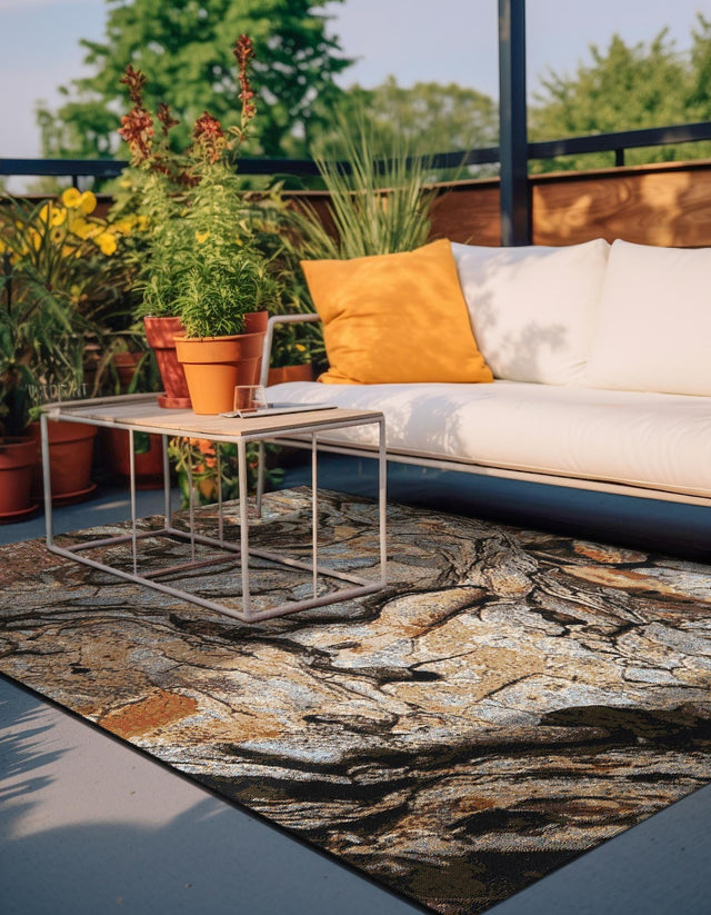 Multicolor 5' 1 x 7' 1 Outdoor Modern Rectangle Area Rug Weather Resistant for Patio, Deck, Terrace, Balcony, Porch 100% Polypropylene Modern Outside Carpet for Sale at Rug Engine
