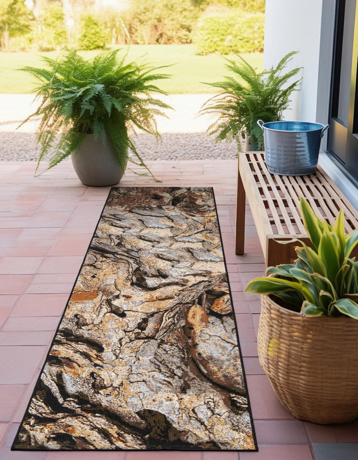 Multicolor 2' x 8' Outdoor Modern Runner Area Rug Weather Resistant for Patio, Deck, Terrace, Balcony, Porch 100% Polypropylene Modern Outside Carpet for Sale at Rug Engine