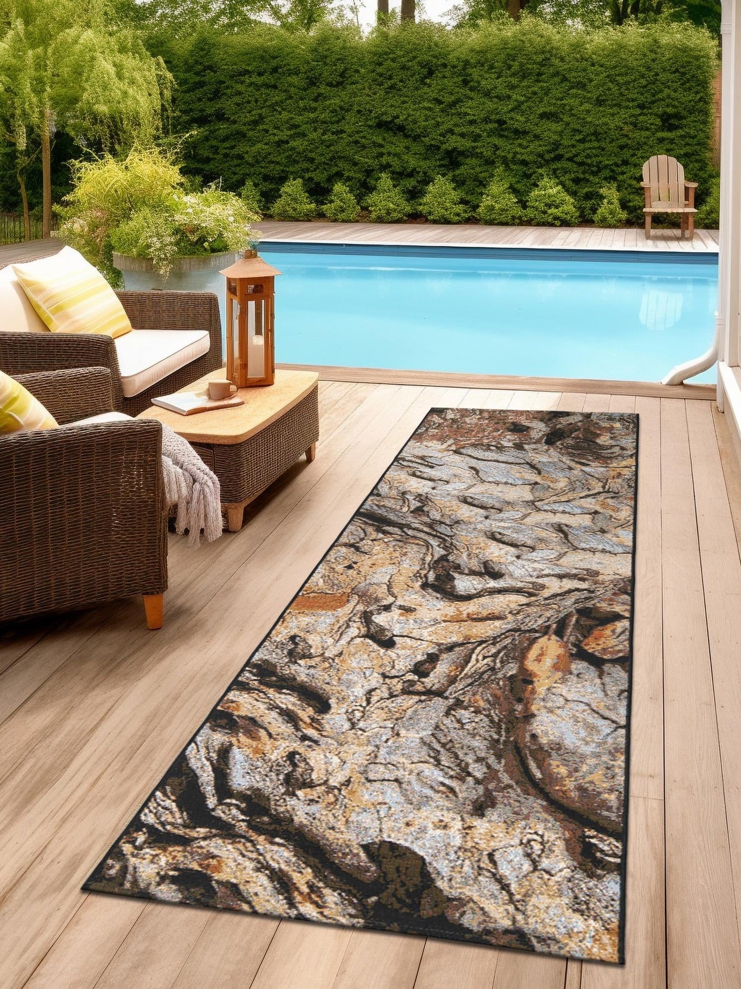 Multicolor 2' 7 x 12' Outdoor Modern Runner Area Rug Weather Resistant for Patio, Deck, Terrace, Balcony, Porch 100% Polypropylene Modern Outside Carpet for Sale at Rug Engine