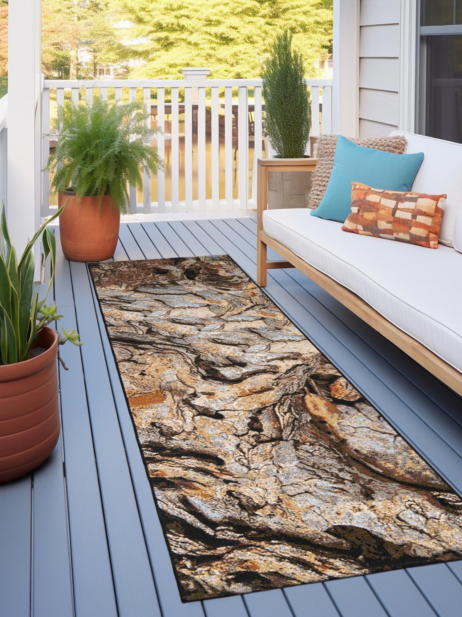 Multicolor 2' 7 x 10' Outdoor Modern Runner Area Rug Weather Resistant for Patio, Deck, Terrace, Balcony, Porch 100% Polypropylene Modern Outside Carpet for Sale at Rug Engine
