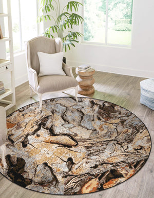Multicolor 7' 10 x 7' 10 Outdoor Modern Round Area Rug Weather Resistant for Patio, Deck, Terrace, Balcony, Porch 100% Polypropylene Modern Outside Carpet for Sale at Rug Engine