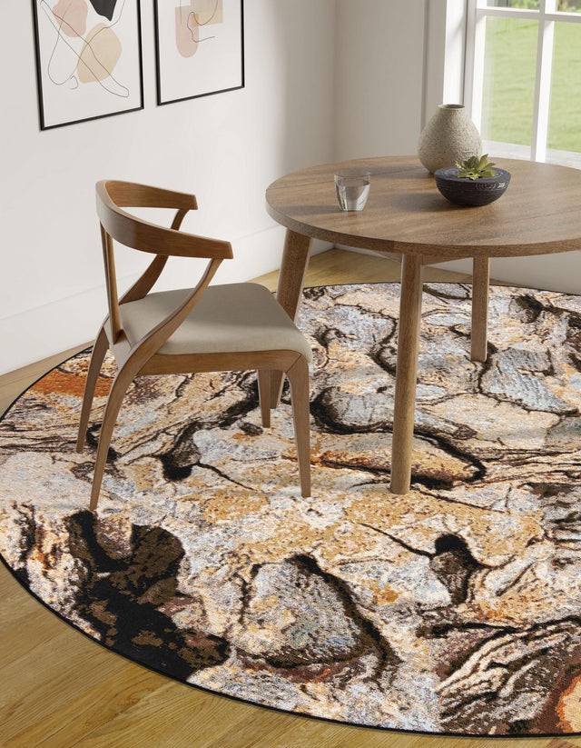 Multicolor 3' 1 x 3' 1 Outdoor Modern Round Area Rug Weather Resistant for Patio, Deck, Terrace, Balcony, Porch 100% Polypropylene Modern Outside Carpet for Sale at Rug Engine