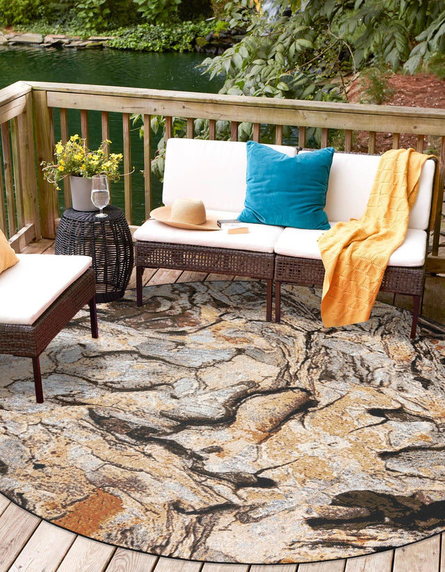 Multicolor 4' 1 x 4' 1 Outdoor Modern Round Area Rug Weather Resistant for Patio, Deck, Terrace, Balcony, Porch 100% Polypropylene Modern Outside Carpet for Sale at Rug Engine