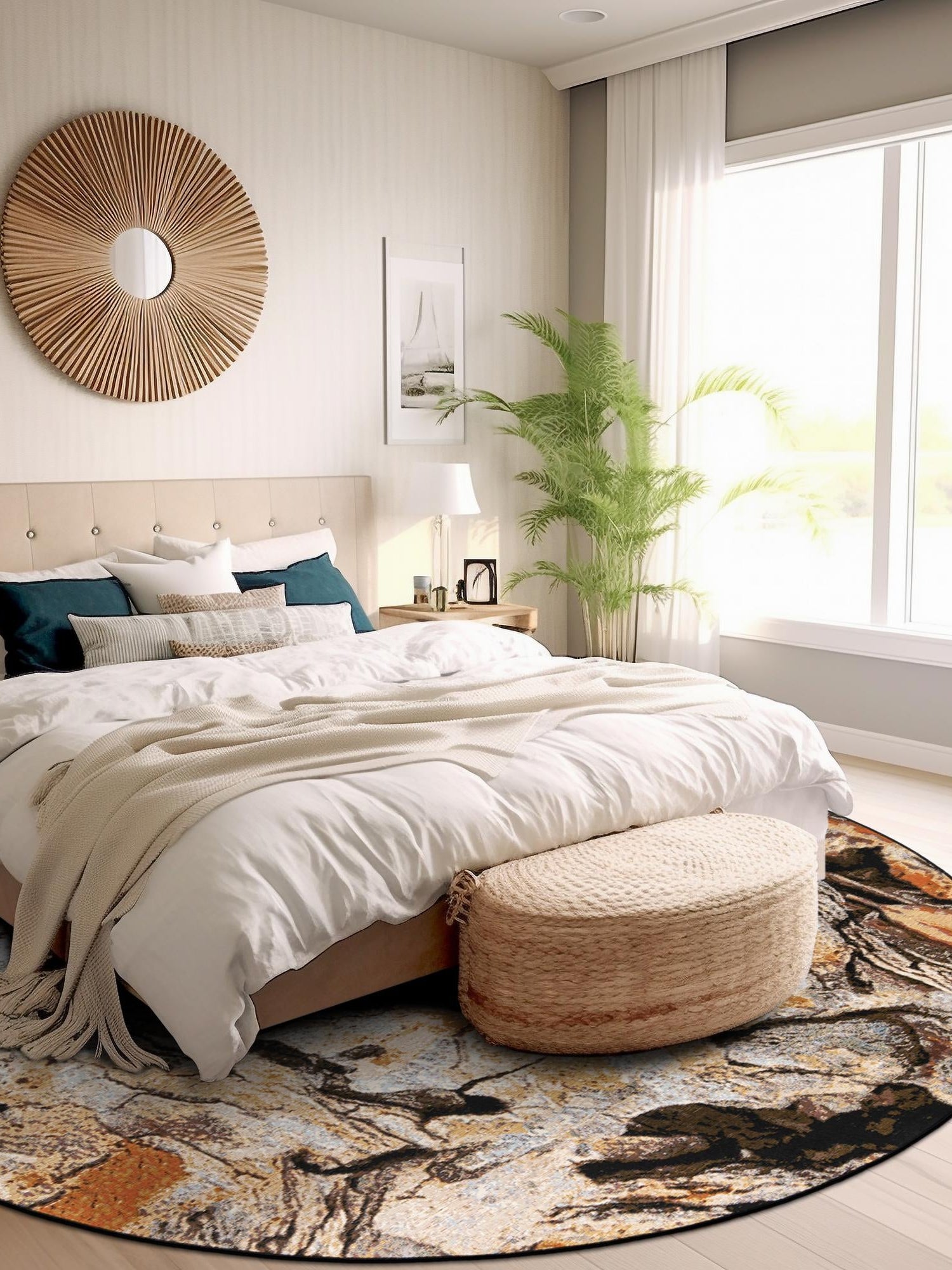 Multicolor 7' 10 x 7' 10 Outdoor Modern Round Area Rug Weather Resistant for Patio, Deck, Terrace, Balcony, Porch 100% Polypropylene Modern Outside Carpet for Sale at Rug Engine