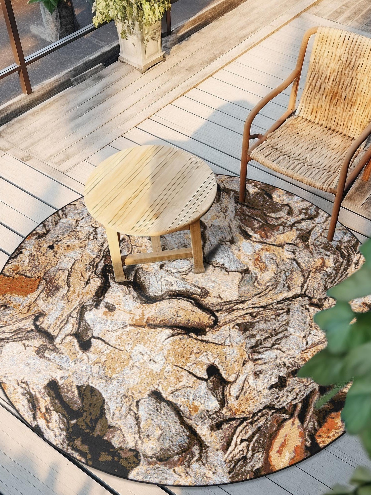 Multicolor 7' 10 x 7' 10 Outdoor Modern Round Area Rug Weather Resistant for Patio, Deck, Terrace, Balcony, Porch 100% Polypropylene Modern Outside Carpet for Sale at Rug Engine